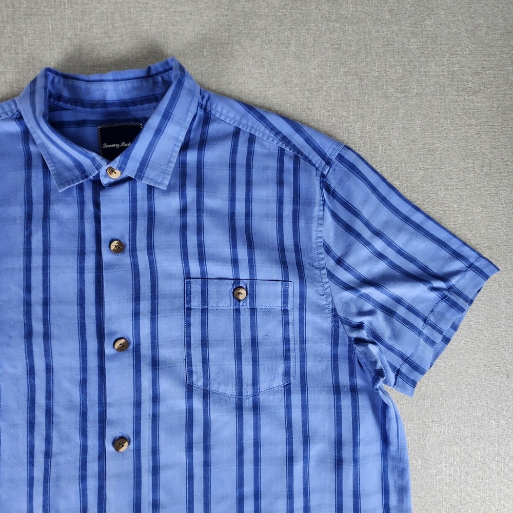 Tommy Bahama IslandZone Mens XL Silk Blend Blue Striped Short Sleeve Camp Shirt